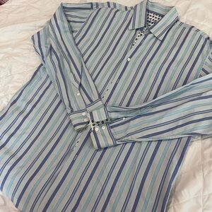 Robert Graham Men’s Striped Button-Down Shirt – Blue Tones